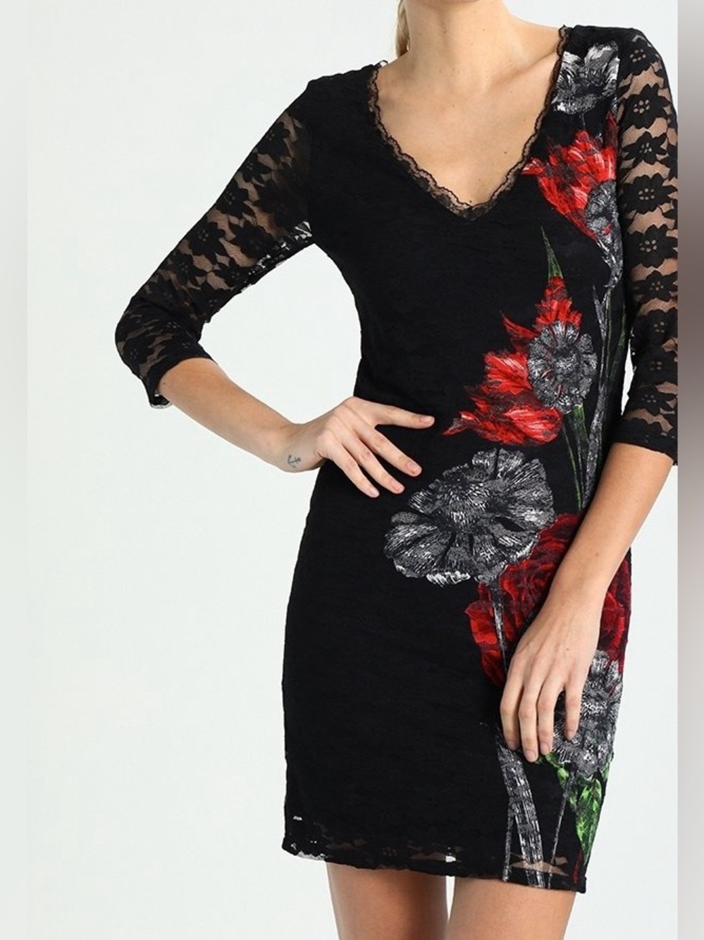 Desigual Women's V-Neck Floral Lace Sofia Dress